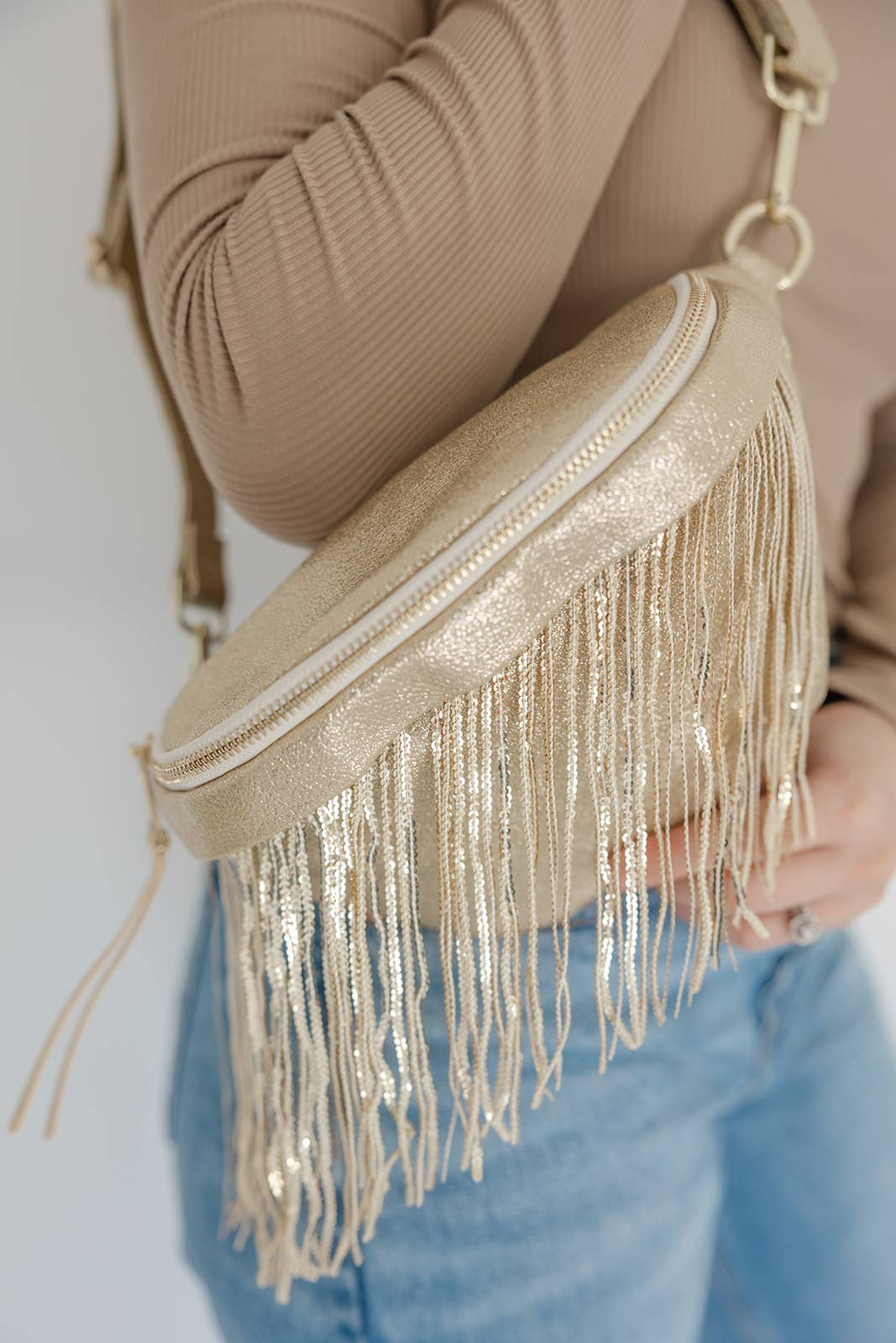 Metallic Removable Fringe Bum Bag : Gold