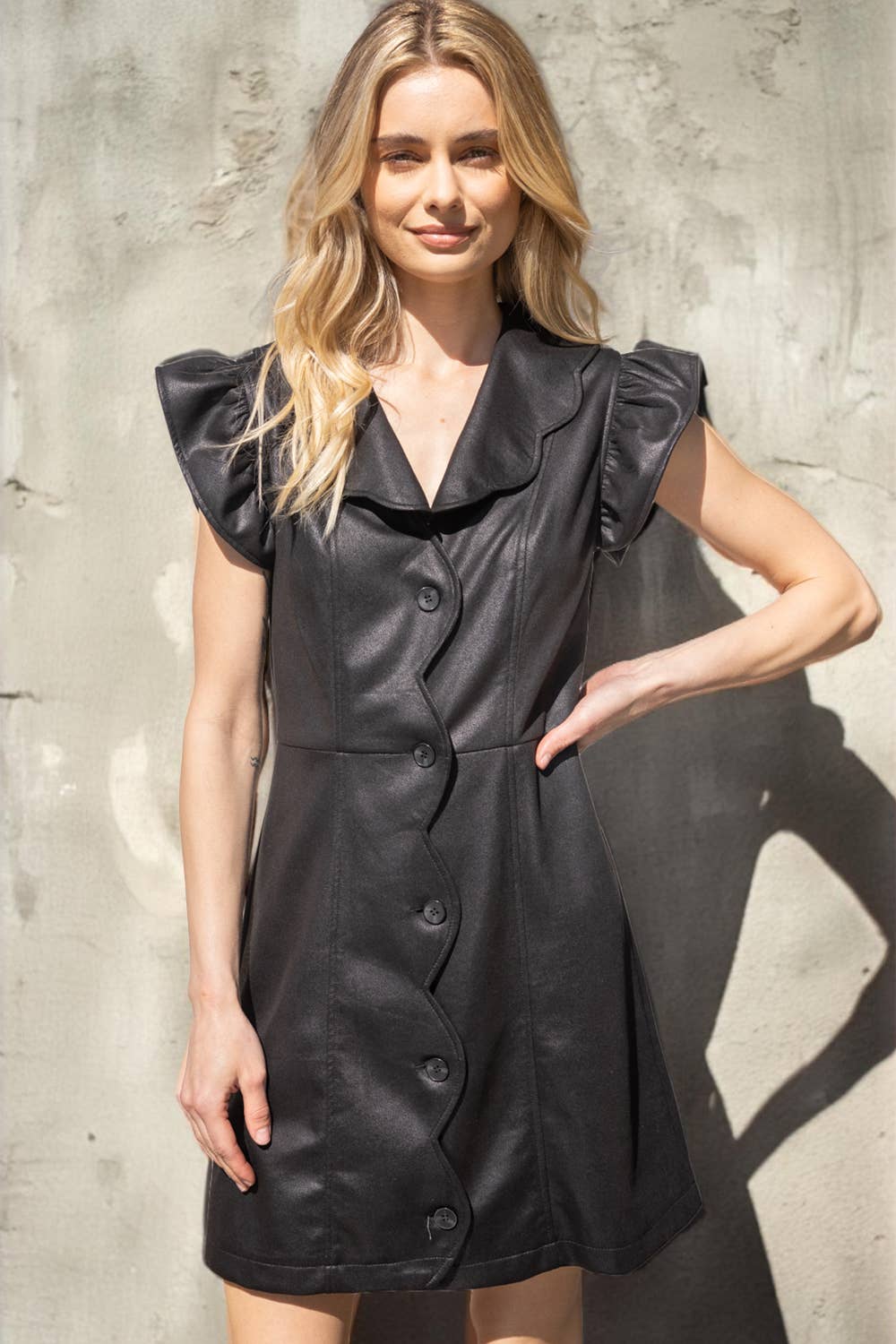 Vegan Leather Scalloped Dress