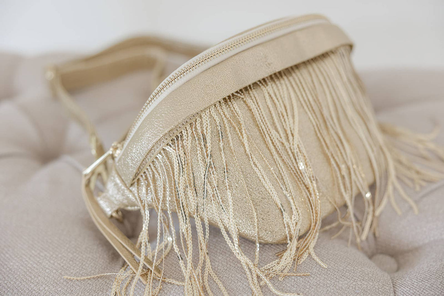 Metallic Removable Fringe Bum Bag : Gold