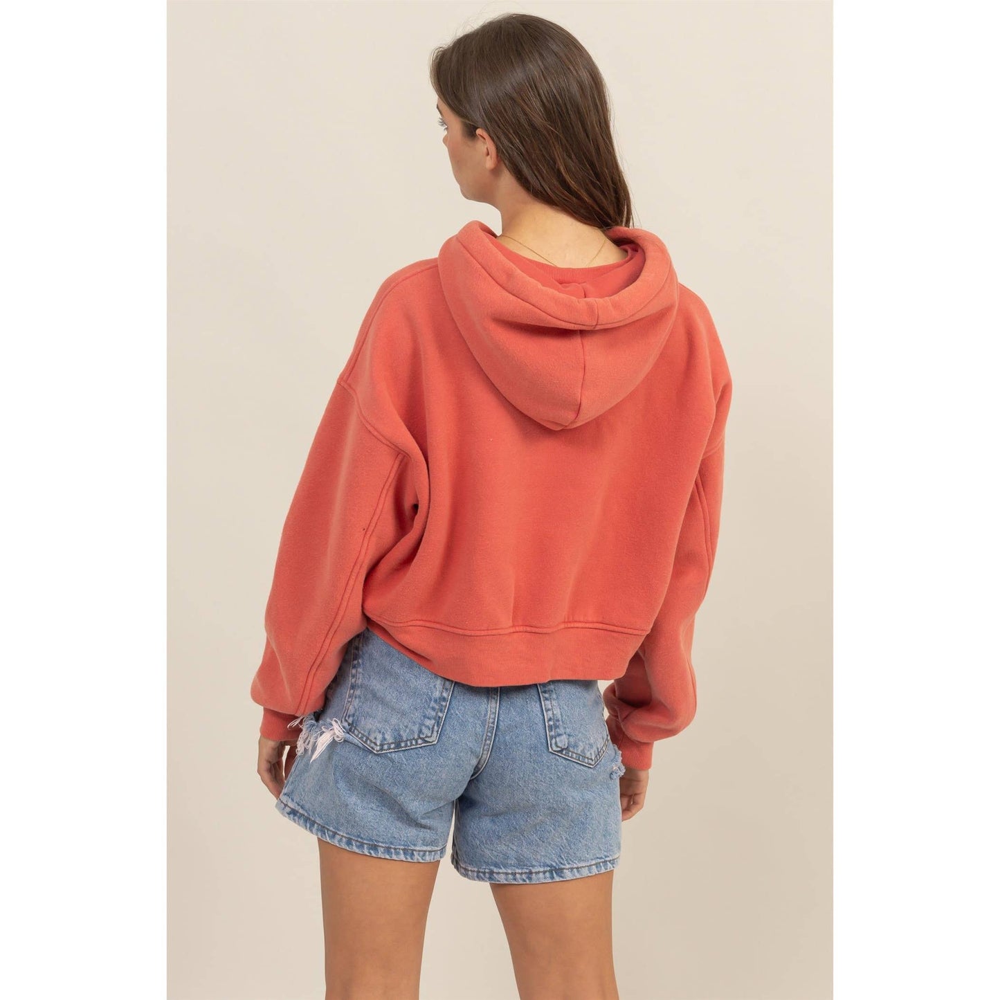 Coral Cropped Hoodie