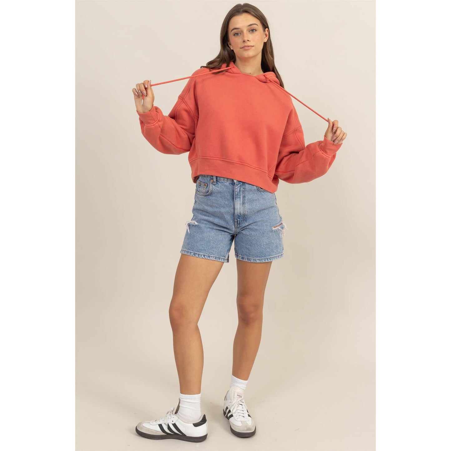 Coral Cropped Hoodie