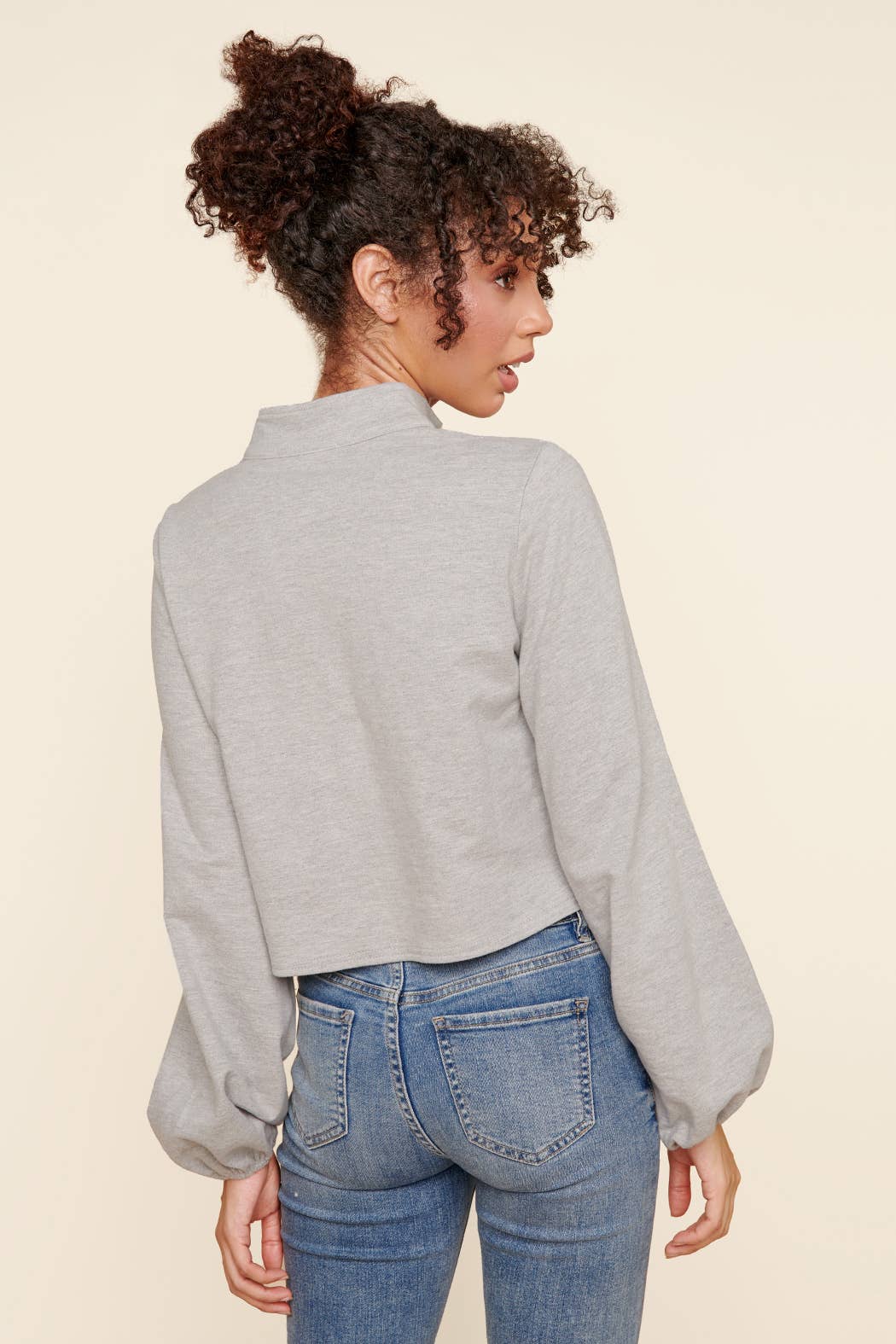 Deanna Half Zip Crop Top-Grey- FINAL SALE