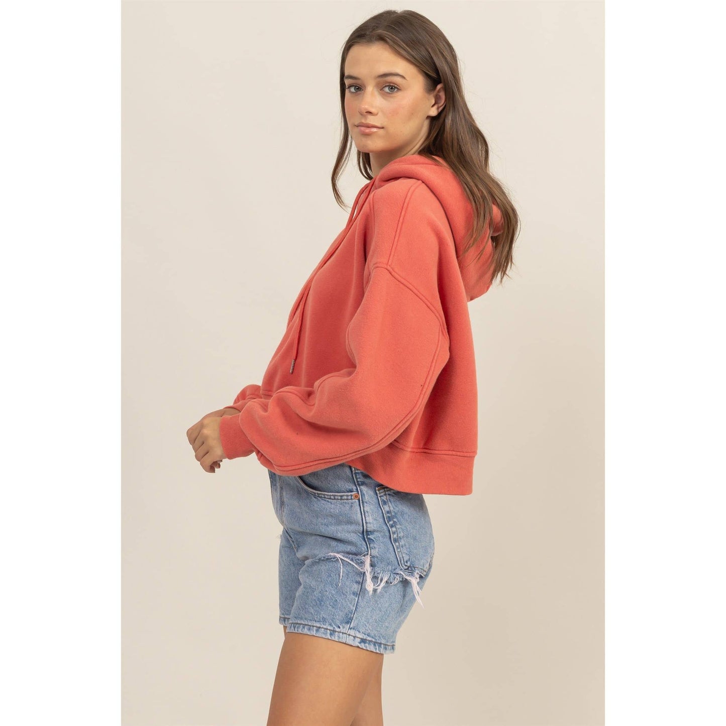 Coral Cropped Hoodie