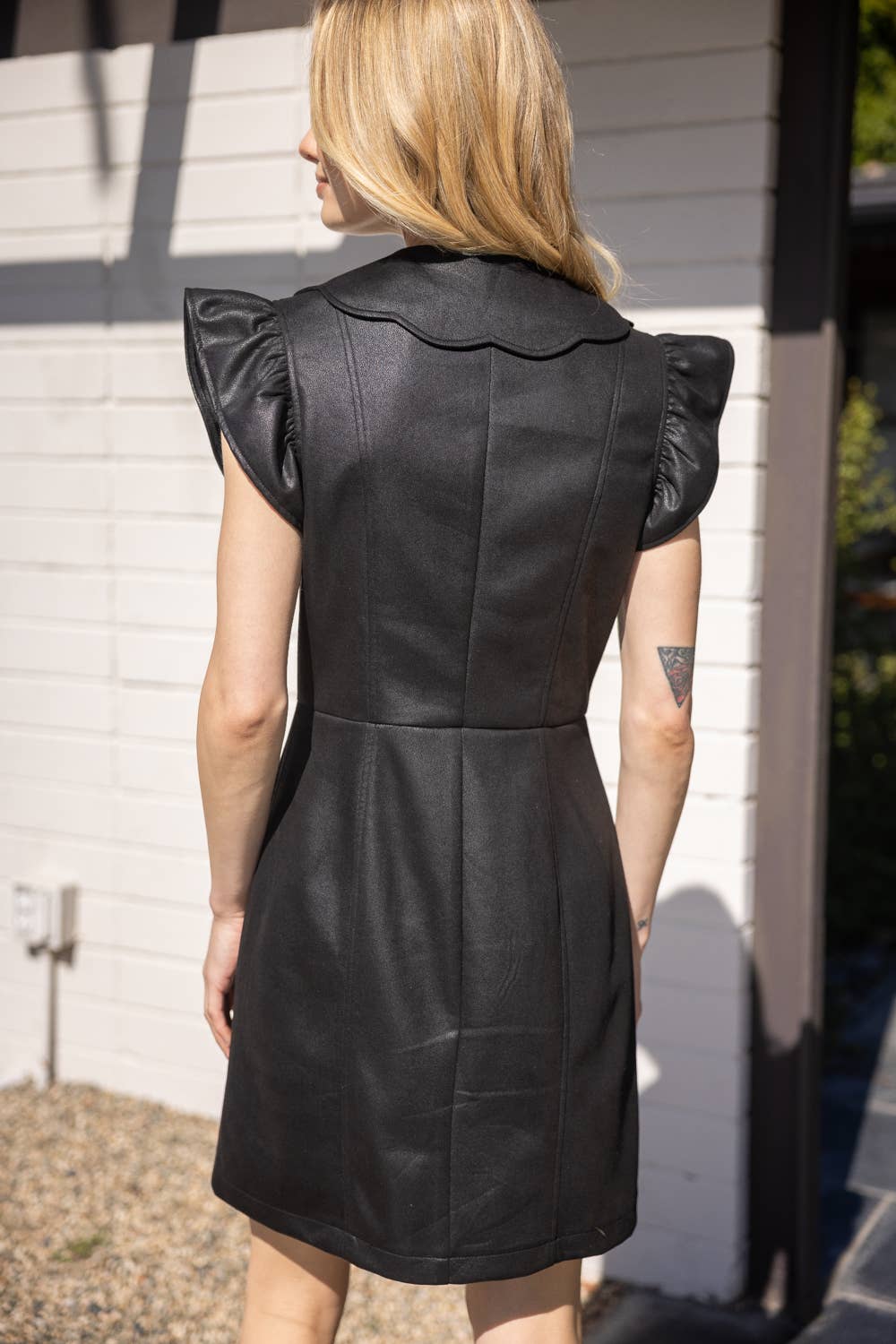 Vegan Leather Scalloped Dress