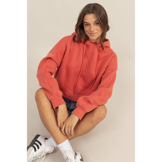 Coral Cropped Hoodie