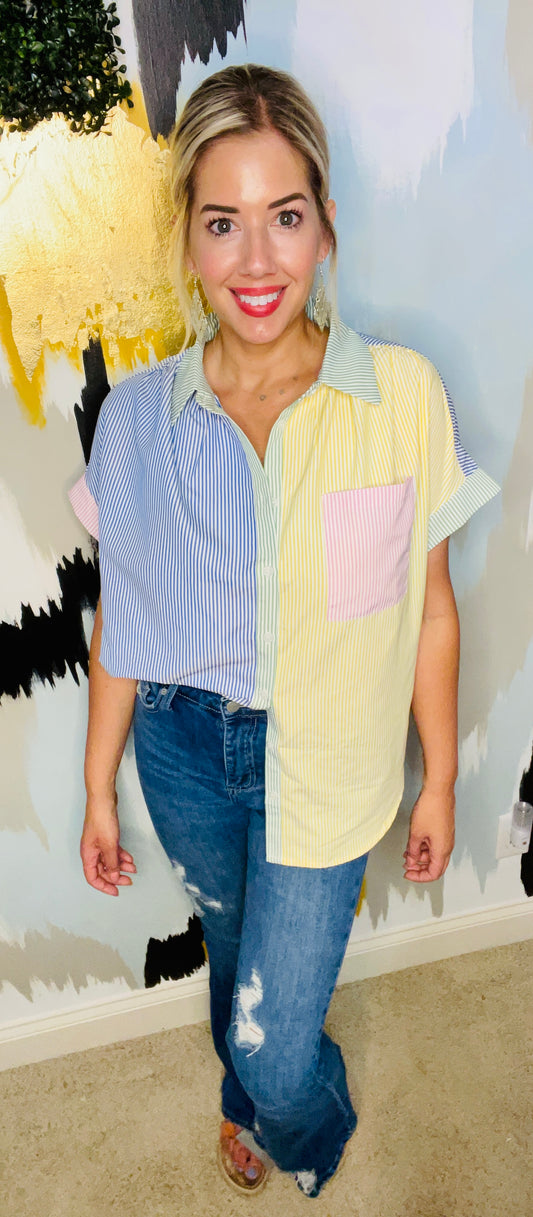 Blue Mix Striped Button Down-FINAL SALE