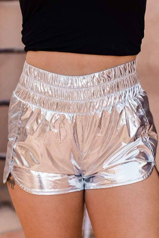 Silver Metallic High Waisted Shorts