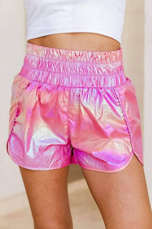 Pink Metallic High Waisted Shorts