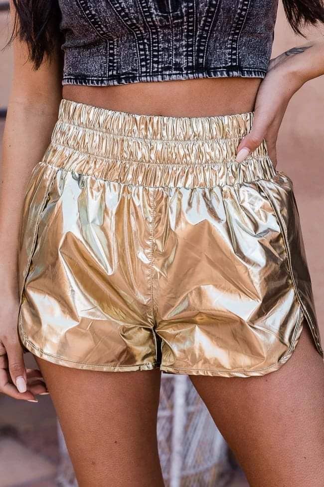 Gold Metallic High Waisted Shorts