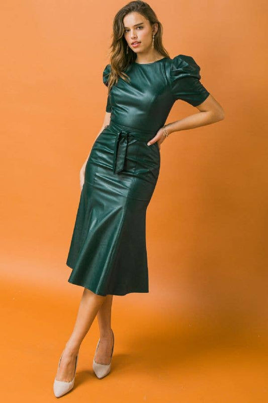 A Faux Leather Midi Dress