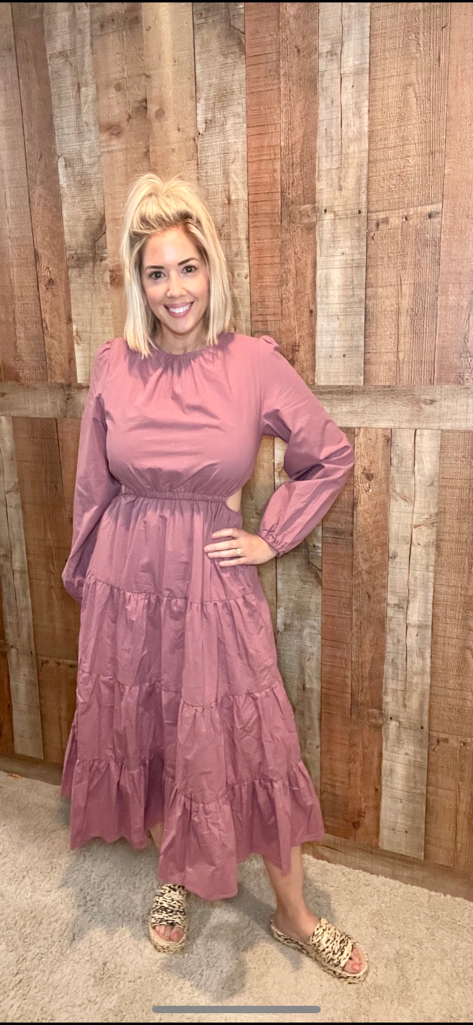 Long Sleeved Midi Dress- Dusty Rose