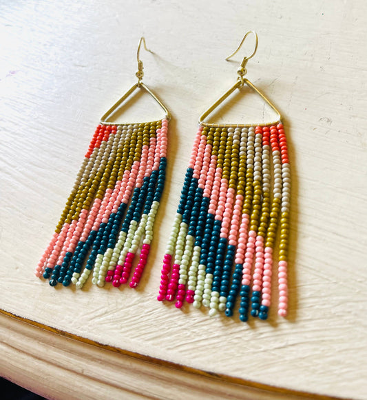 Seed Bead Fringe Earrings