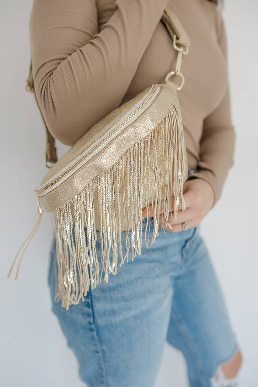 Metallic Removable Fringe Bum Bag : Gold