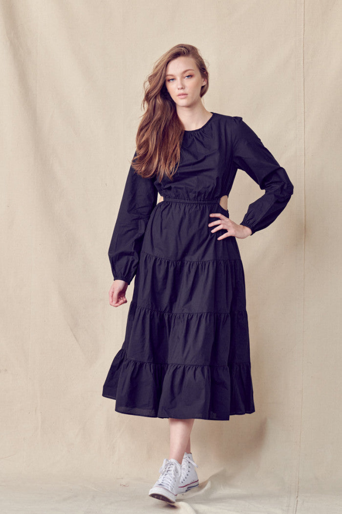 Long Sleeved Midi Dress - Black