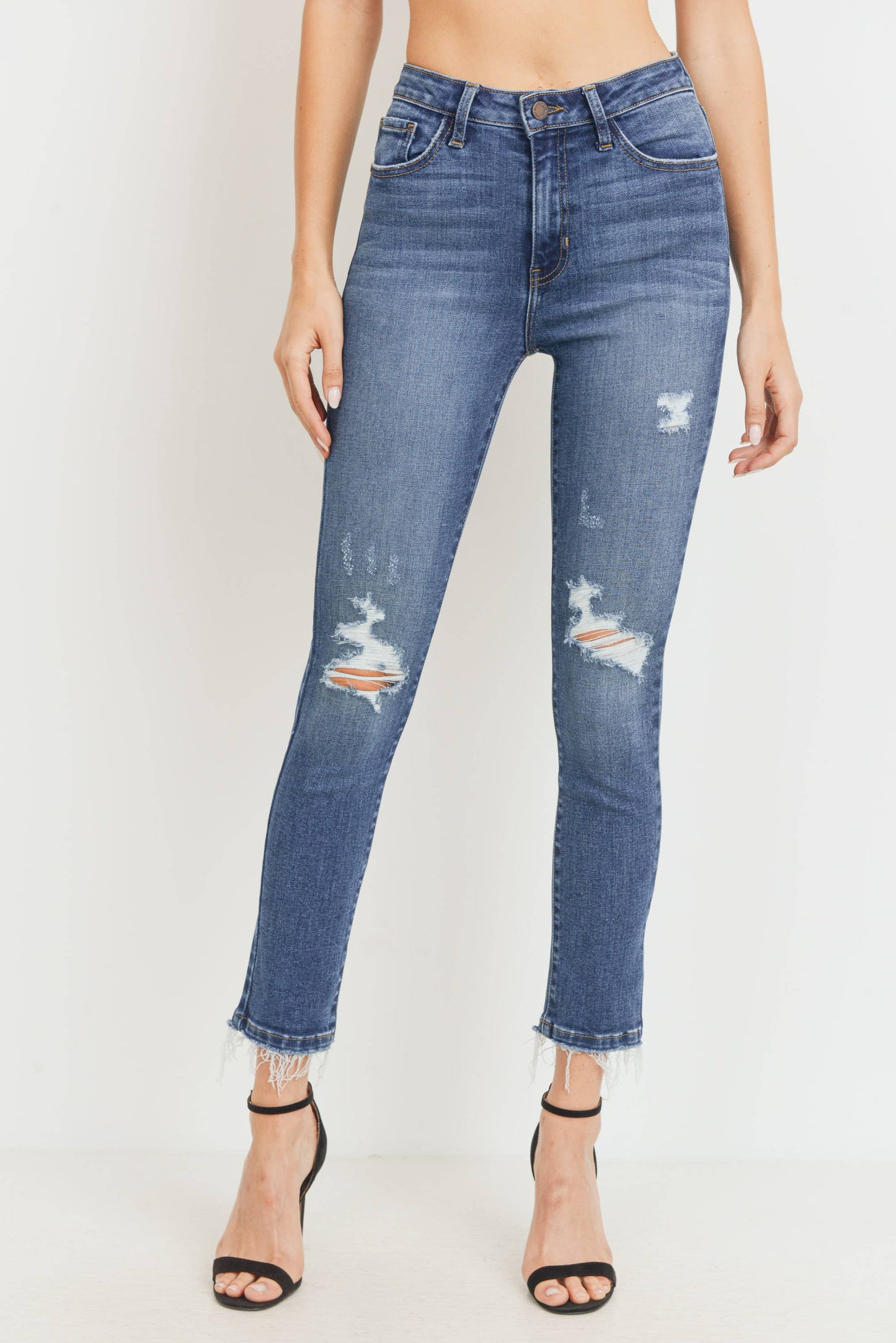 High Rise Distressed Skinny Jean