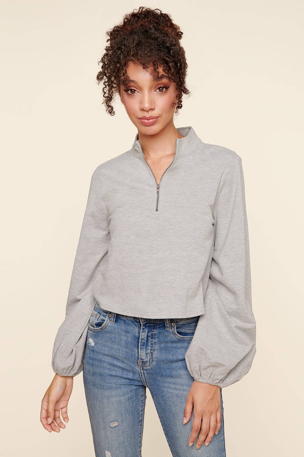 Deanna Half Zip Crop Top-Grey- FINAL SALE