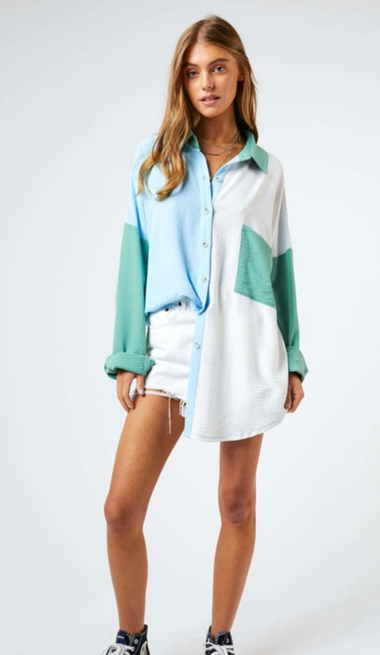 Pastel Color Block Button Down