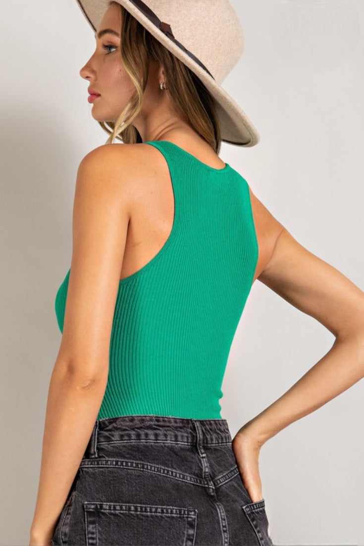 Knit Tank Bodysuit- Kelly Green