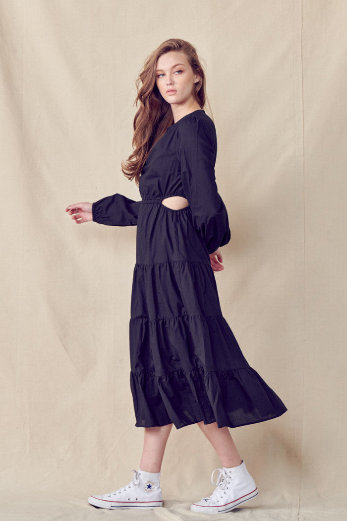 Long Sleeved Midi Dress - Black