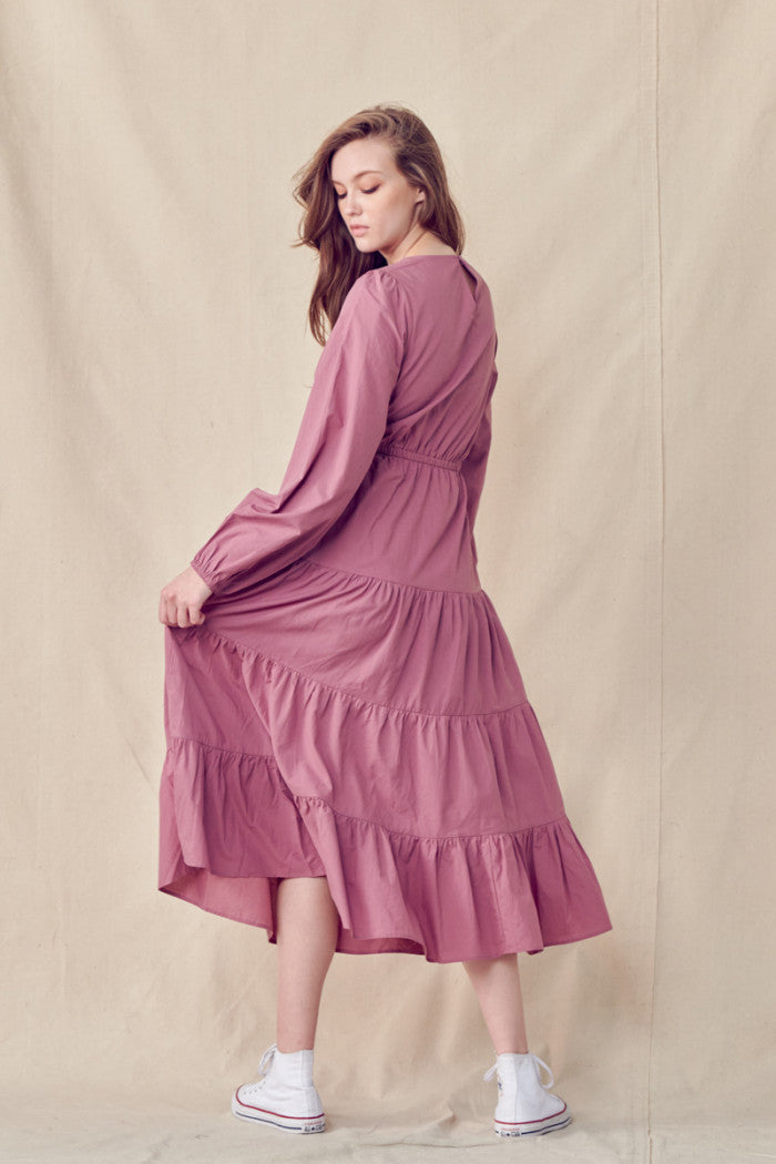 Long Sleeved Midi Dress- Dusty Rose