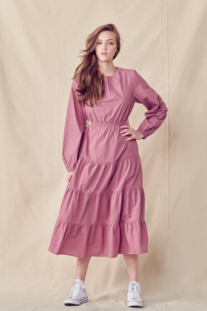 Long Sleeved Midi Dress- Dusty Rose