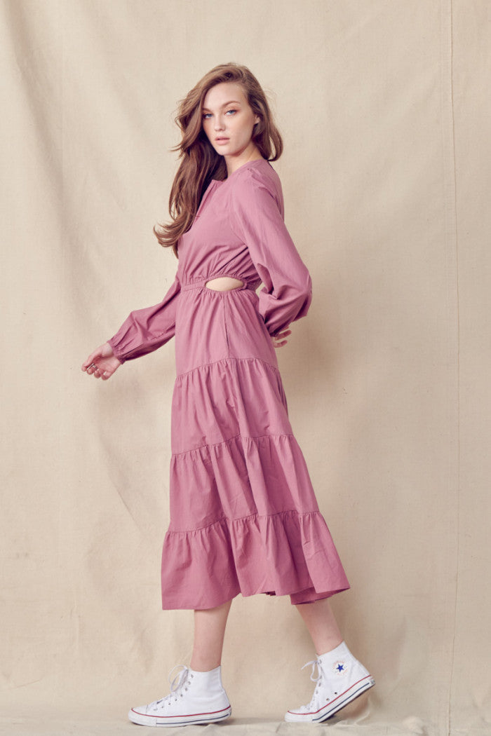 Long Sleeved Midi Dress- Dusty Rose