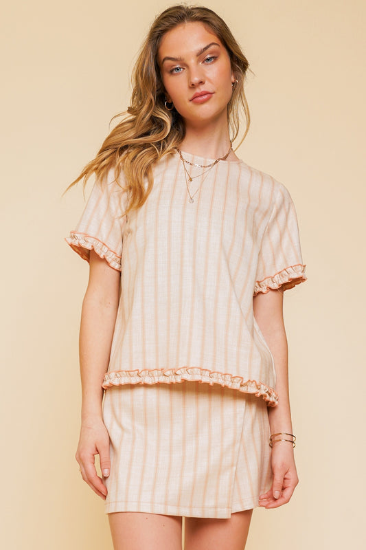 Striped Mini Ruffle Top- Oat/Peach- FINAL SALE