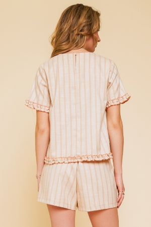 Striped Mini Ruffle Top- Oat/Peach- FINAL SALE